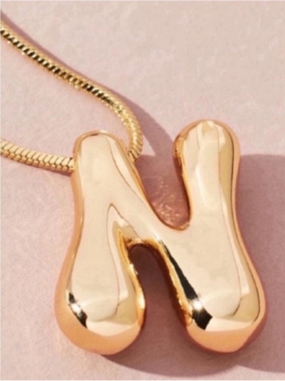 New! Gold Bubble Monogram Initial Letter Necklace NWOT